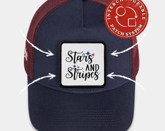 Casquette trucker avec écusson étoiles et rayures, casquette snapback en filet Patriotic USA, casquette à écusson amovible interchangeable