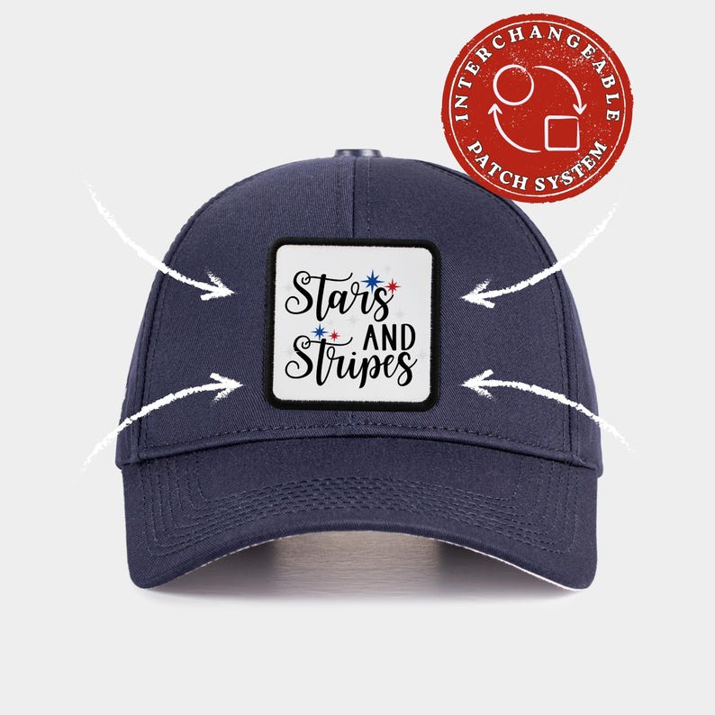Interchangeable Patch Baseball Hat, Removable Hook and Loop Cap, Patriotic Stars and Stripes Cap image 1