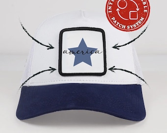 Casquette trucker avec écusson America Star, Casquette snapback en maille Patriotic USA, Casquette avec écusson interchangeable amovible