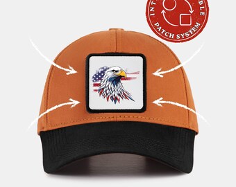 Casquette patriotique aigle avec système de patchs velcro, chapeau avec patch drapeau des États-Unis, casquette réglable personnalisée