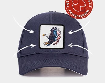 Casquette de baseball avec écusson drapeau américain aigle, casquette pygargue à tête blanche patriotique, chapeau avec écusson velcro USA, cadeau casquette écusson interchangeable