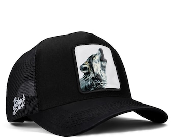 Casquette trucker personnalisée avec écusson loup hurlant, casquette en filet à motif animalier, snapback brodé, cadeau pour amoureux de la faune homme femme