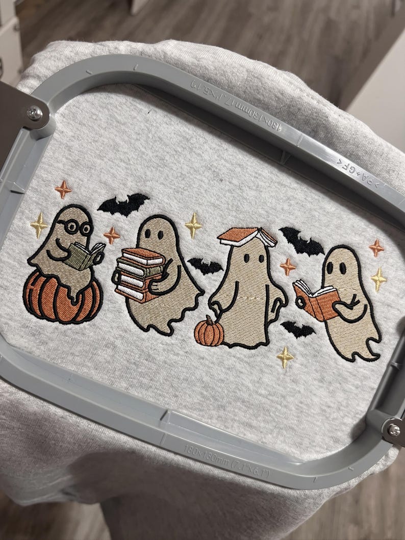 Spooky Book Lover Ghost Embroidery File, Machine Embroidery Design ...