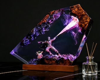 The Mand.al.orian Diorama Night Light, Custom Star W.ar Epoxy Lamp, Darth Lord Resin Night light, Unique Gift, Valentine Gift for Him