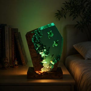 Lampa z żywicy z żółwiem morskim, lampka nocna z oceanu, dekoracja wraku statku, sztuka z drewna epoksydowego, uroczy prezent dla nurka, lampa stołowa z podwodną sceną, walentynki