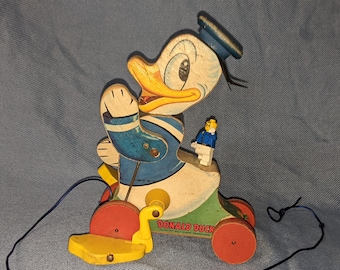 Donald Duck Pull Toy 765 Fisher Price from 1955 Works but Damaged