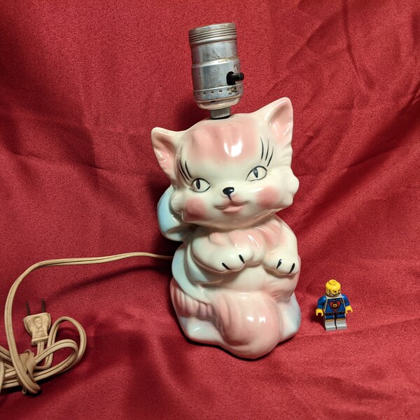 Kitten Lamp Leviton Pink Blue Ceramic Vintage Nursery