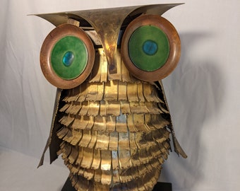 Big Hoot Signed Curtis Jere Brutalist Metal Owl Sculpture Dated 1966 Mid Century Modern 17 inch