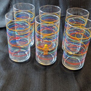 Rainbow Striped Swirls or Squiggles Set of 6 Tumblers Anchor Hocking