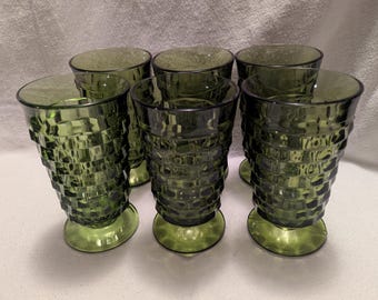 Avocado Footed Tumbler Whitehall Cubist Honeycomb Indiana Glass Set of 6