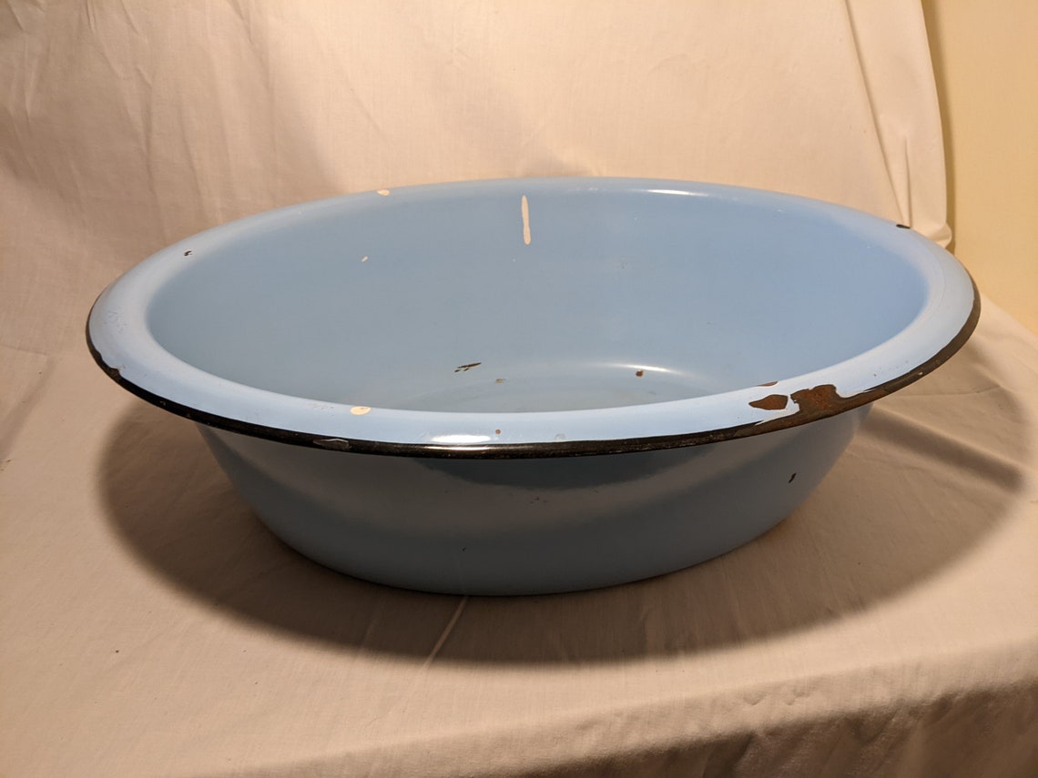 Blue Oval Enamelware Baby Bath or Basin Black Edge Etsy