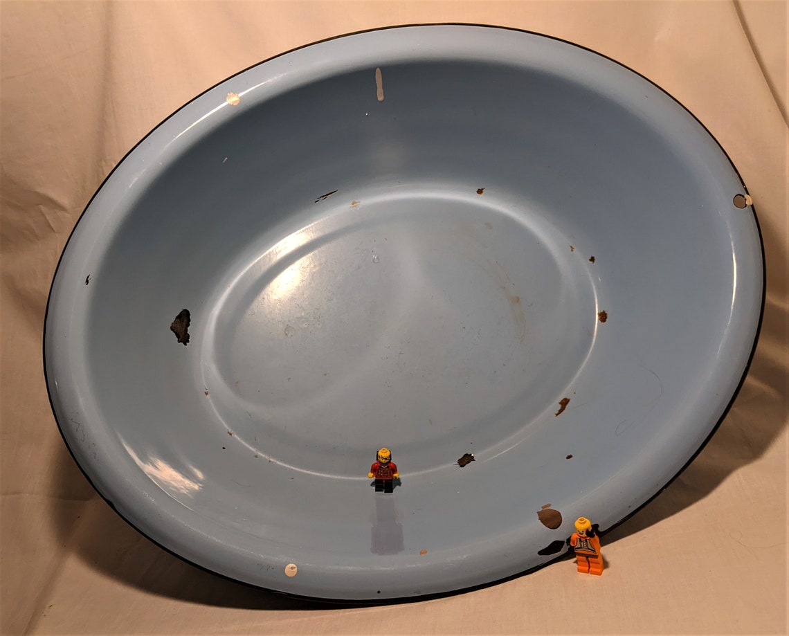 Blue Oval Enamelware Baby Bath or Basin Black Edge Etsy