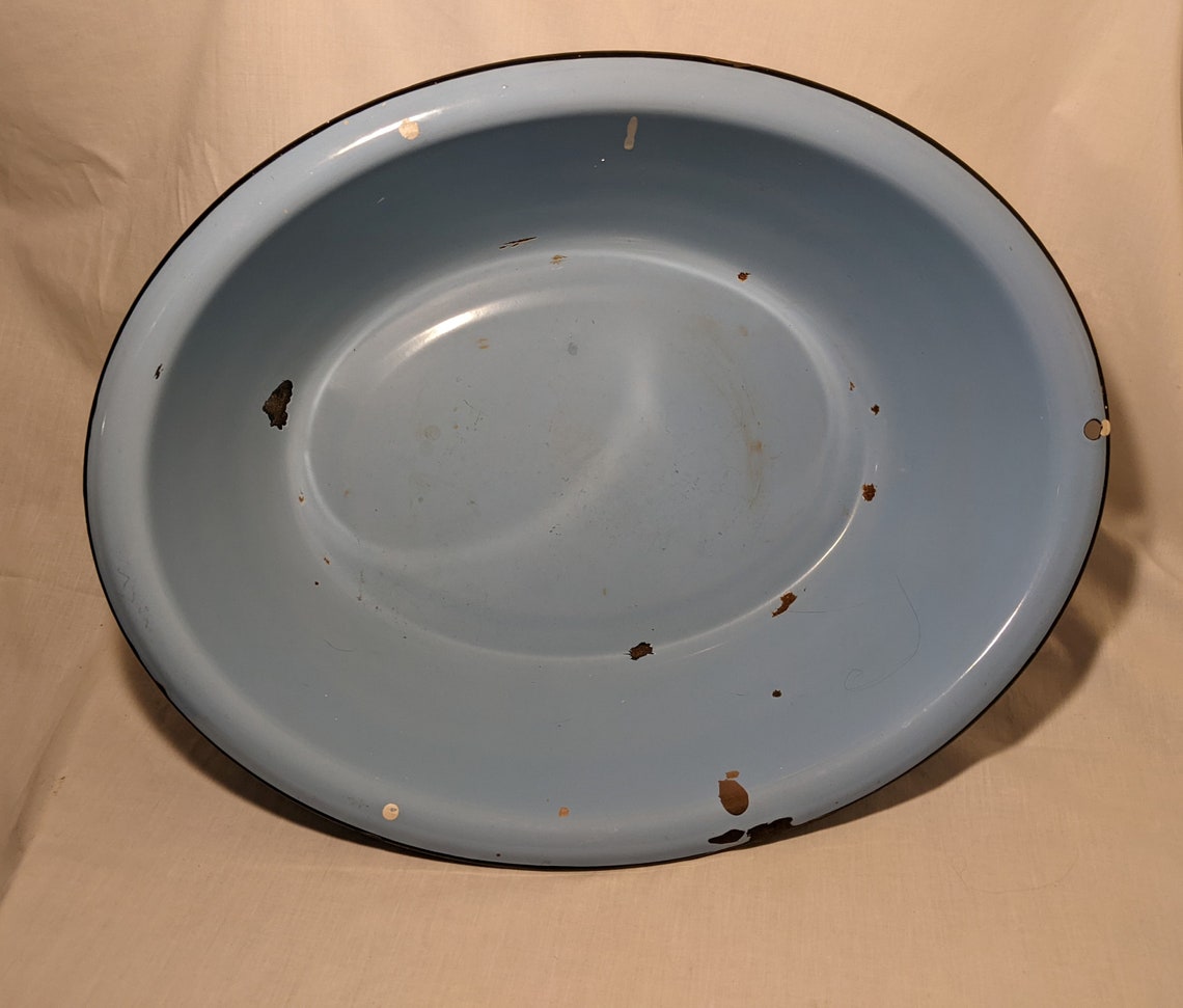 Blue Oval Enamelware Baby Bath or Basin Black Edge Etsy