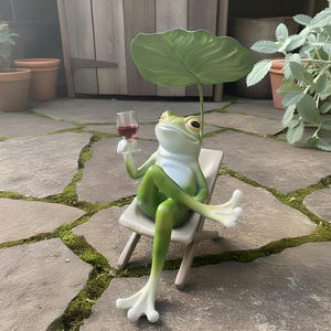 Garden Decor Reclining Frog | Outdoor Statue Figurine | Patio Pond Ornament | Fun Yard Gift
