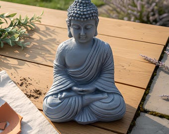 Buddha Figur | Zen Garten Dekor | Graue Beton-Optik | Meditation Ornament | Draussen Geschenk