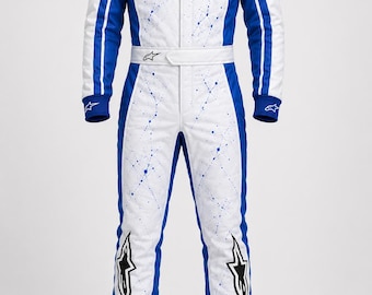 Blue White Go Kart Racing Suit | Custom Karting Racewear | Adult Motorsport Overall | Cordura D600