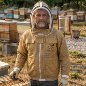 Veste d'apiculteur ventilée faite main avec voile de clôture, 3 couches de protection, marron kaki