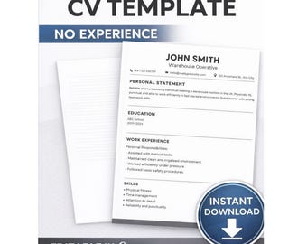 Plantilla de CV para almacén en el Reino Unido / Currículum sin experiencia (Descarga en Canva)