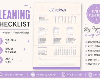 Lista de tareas de limpieza / Planificador editable en Canva (Descarga instantánea)