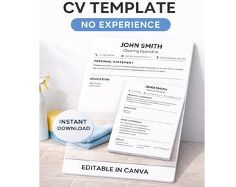Plantilla de CV para limpieza en el Reino Unido / Currículum sin experiencia (Descarga digital)