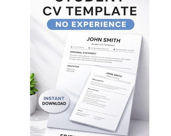 Plantilla de currículum para estudiantes del Reino Unido / Currículum sin experiencia (Descarga digital)