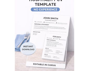 Plantilla de CV para el sector de la hostelería en el Reino Unido / Sin experiencia, currículum para hoteles y restaurantes (Canva)