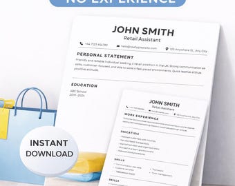Plantilla de CV para el sector minorista en el Reino Unido / Currículum sin experiencia / Servicio al cliente editable en Canva (Descarga digital)