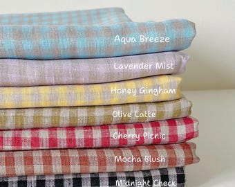 100% Linen Gingham Fabric by the Yard,Washed Plaid Linen Textile,Cottagecore Linen Fabric for Curtains Clothing Tablecloth DIY Decor,