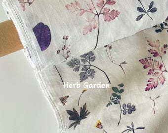 Herb Garden Linen Fabric by the Yard,100% Linen Botanical Fabric,Floral Leaf Fabric for Curtains,Pillow,Custom Sewing
