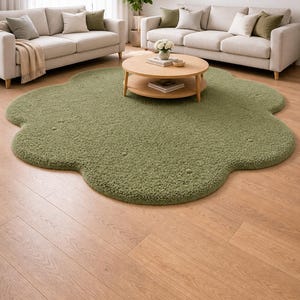 Alfombra de flores verde salvia / Alfombra suave y mullida / Alfombra moderna con mechones / Decoración para cuarto infantil / Alfombra decorativa para sala de estar Alfombra de flores con mechones hecha a mano