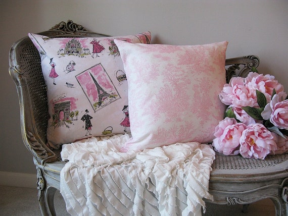 Pink French Toile Pillow Cover 18 X 18 Etsy