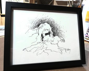 Amoureuses - Dessin à l'encre 18X24cm