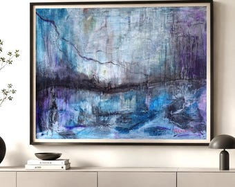 Pintura abstracta original en acrílico sobre lienzo, arte mural de estilo Japandi, decoración moderna y minimalista para sala de estar.