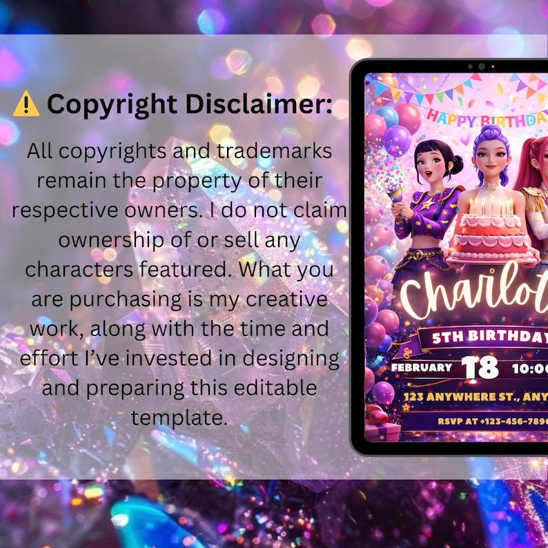 Kpop Demon Hunters Birthday Invitation Template | Editable Canva Template | Kpop Anime Invite | Digital Download | Printable Card for Kids image 7