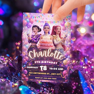 Kpop Demon Hunters Birthday Invitation Template | Editable Canva Template | Kpop Anime Invite | Digital Download | Printable Card for Kids image 2