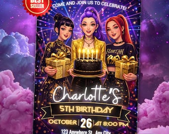 K Pop Hunter Birthday Invitation | Editable Template | Kpop Anime Theme | Digital Download | Birthday Card for Kids