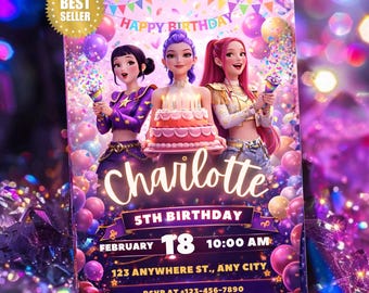 Kpop Demon Hunters Birthday Invitation Template | Editable Canva Template | Kpop Anime Invite | Digital Download | Printable Card for Kids