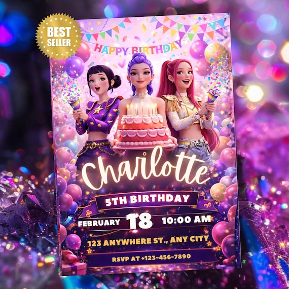 Kpop Demon Hunters Birthday Invitation Template | Editable Canva Template | Kpop Anime Invite | Digital Download | Printable Card for Kids