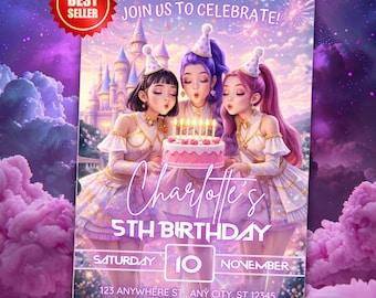 Kpop Birthday Invitation Template | Editable Canva Template | K-pop Anime Invite | Digital Download | Printable Card for Kids