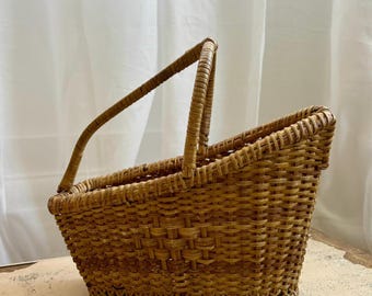 vintage rattan wine basket || handmade || 1970s ||