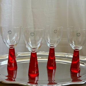 Taças de vinho vintage com haste em vermelho rubi || Artland Prescott || Vidro soprado à mão || Base sólida || Conjunto de quatro ||