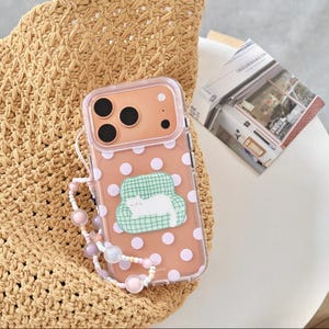 Polka Dot Cat Clear iPhone Case with Charm, Kawaii Y2K Cute Coquette Aesthetic Cover for iPhone 17 16 15 14 13 Pro Max, Gift for Her