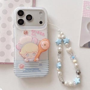 Sweet Dimoo Baby Chef Genomskinligt Kawaii iPhone-skal Donut Spoon Blått Randigt Fodral för iPhone 18 17 16 15 Pro Max
