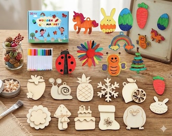 Kit de peinture d'aimants en bois bricolage pour enfants, cadeaux d'art et d'artisanat