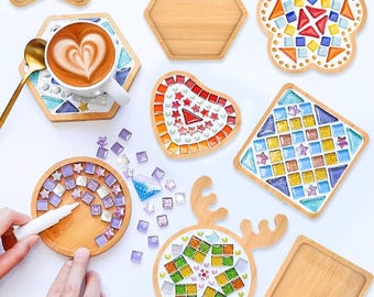 DIY Wooden Mosaic Coaster Kit Blank Wood Tiles for Arts and Crafts Projects