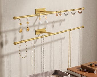 Organiseur de bijoux à suspendre au mur, porte-collier doré avec crochets de rangement