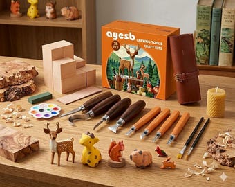 Kit de sculpture sur bois pour débutants avec blocs de bois Kit de création manuelle pour enfants, adultes, femmes et hommes