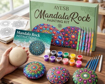 Kit de peinture roche mandala avec outils de pointage, pochoirs de peinture pour travaux manuels créatifs