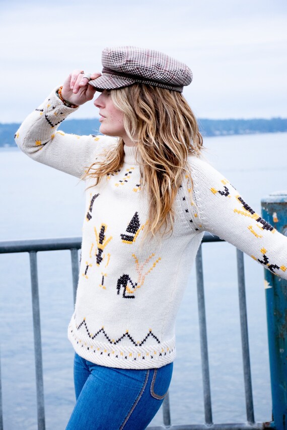 1960’s Creamy Folk Art WOOL sweater