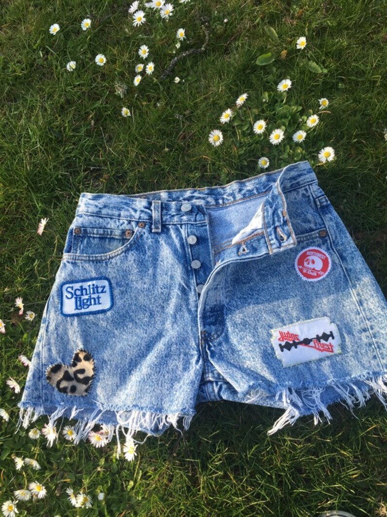 501 Patched Levi\u2019s cut off shorts Waist 31\u201d Acid Wash Vintage